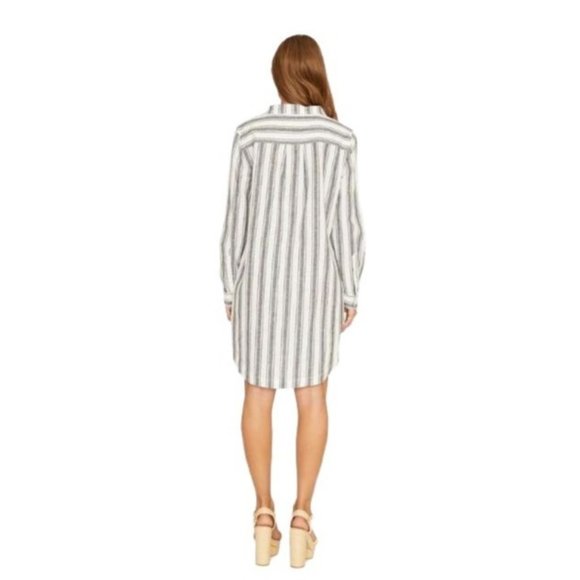 Sanctuary Staycation Twilight Hi-Low Vertical Stripe Pocket Linen Blend Dress, M - Picture 2 of 12